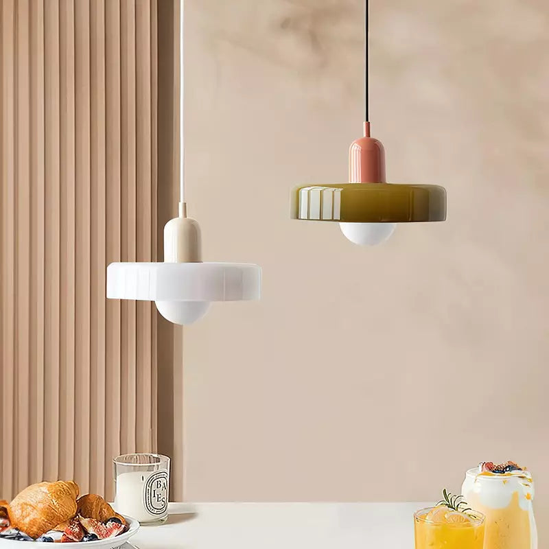 Bauhaus Colored Glass Pendant | Modern Cylindrical Ceiling Light