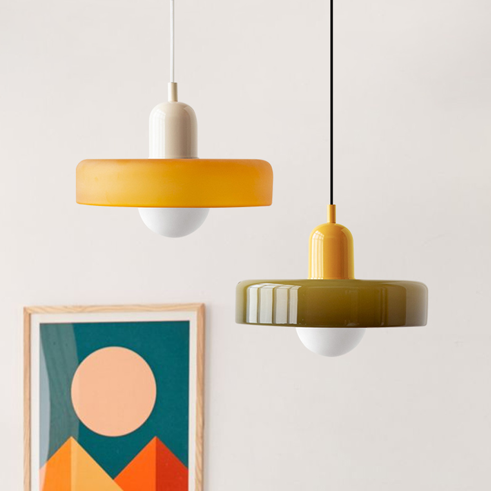 Bauhaus Colored Glass Pendant | Modern Cylindrical Ceiling Light