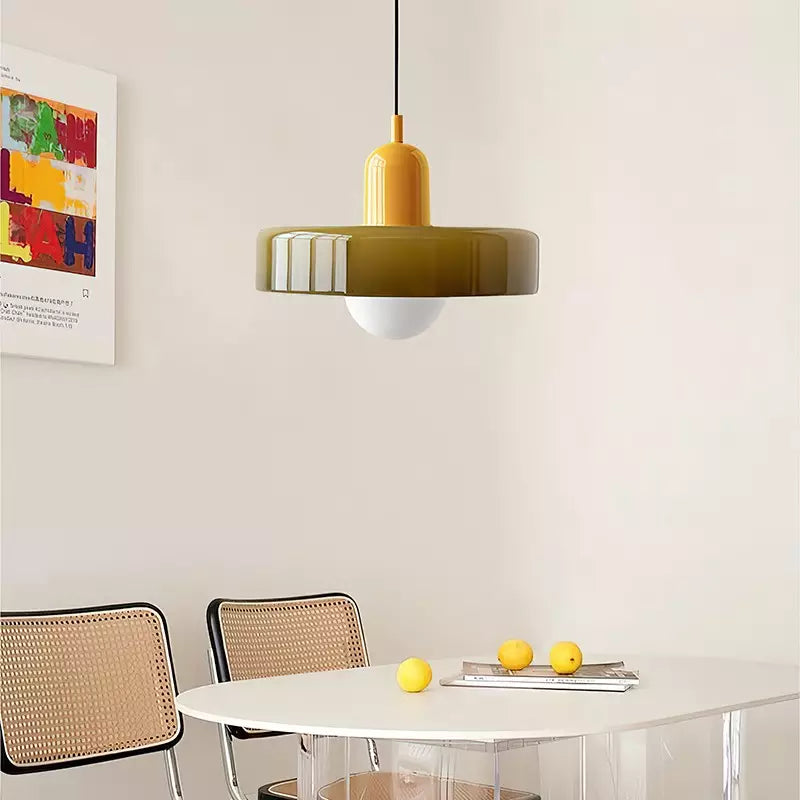 Bauhaus Colored Glass Pendant | Modern Cylindrical Ceiling Light