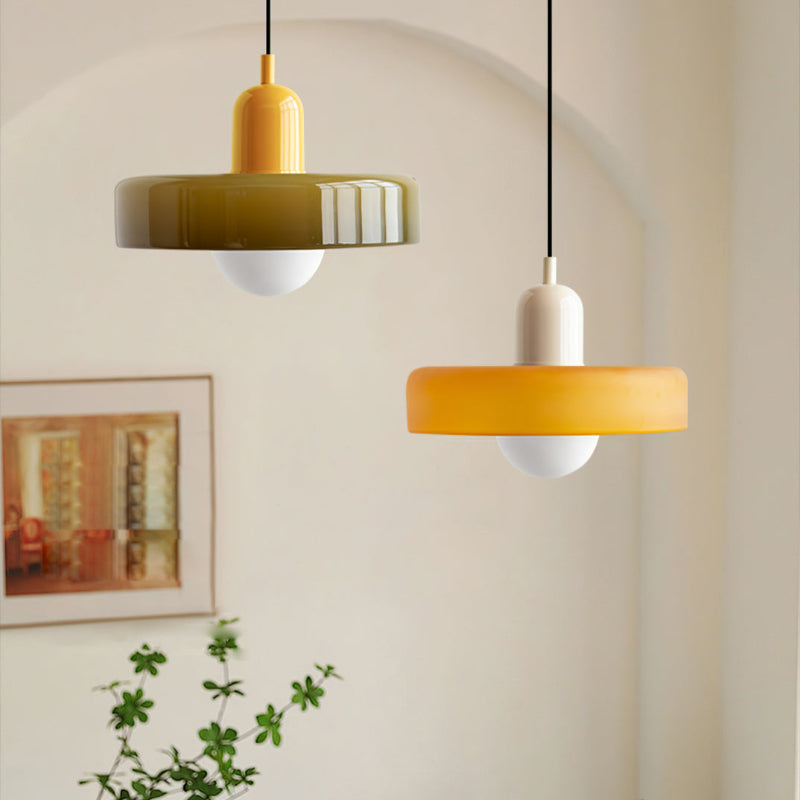 Bauhaus Colored Glass Pendant | Modern Cylindrical Ceiling Light