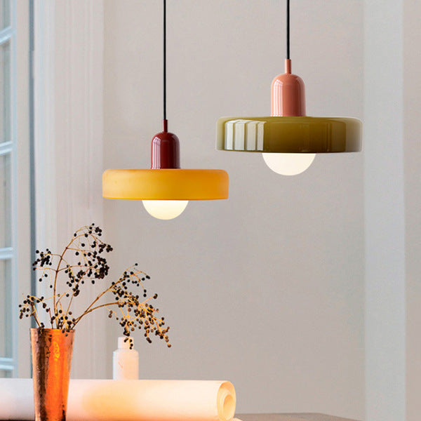 Bauhaus Colored Glass Pendant | Modern Cylindrical Ceiling Light
