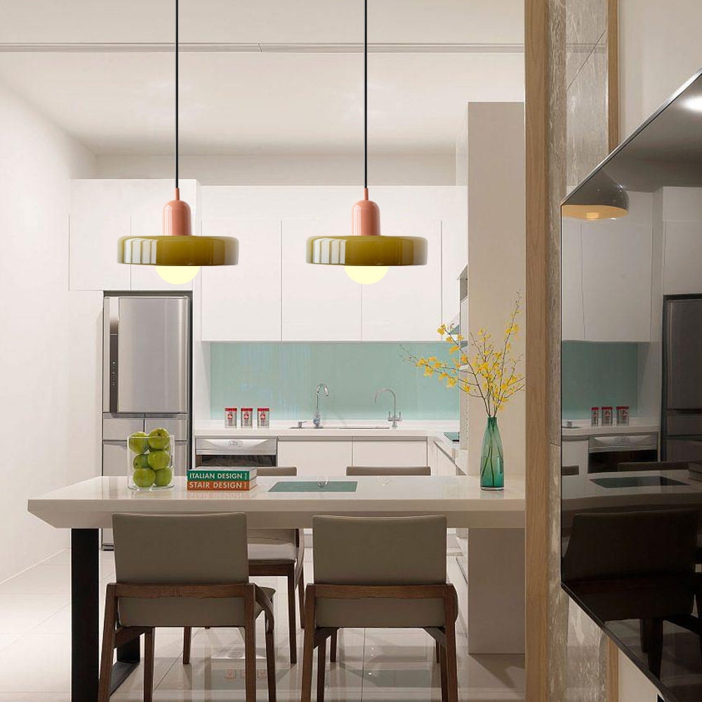 Bauhaus Colored Glass Pendant | Modern Cylindrical Ceiling Light