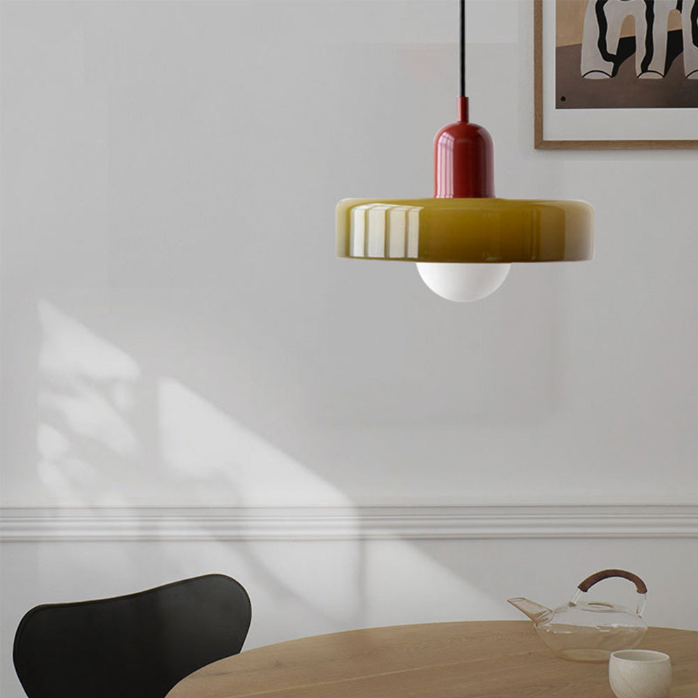 Bauhaus Colored Glass Pendant | Modern Cylindrical Ceiling Light