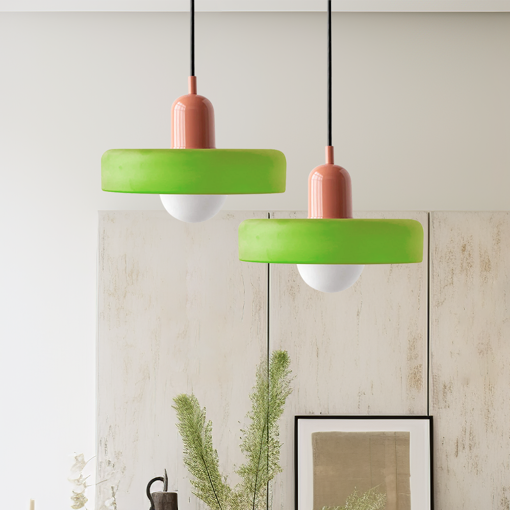 Bauhaus Colored Glass Pendant | Modern Cylindrical Ceiling Light