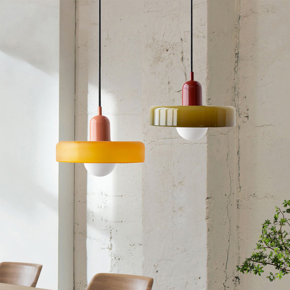 Bauhaus Colored Glass Pendant | Modern Cylindrical Ceiling Light