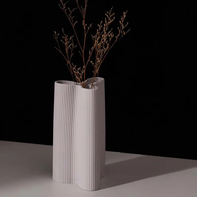 Luxury Soft Pink Ceramic Vase | Vertical Stripe Tabletop Decor