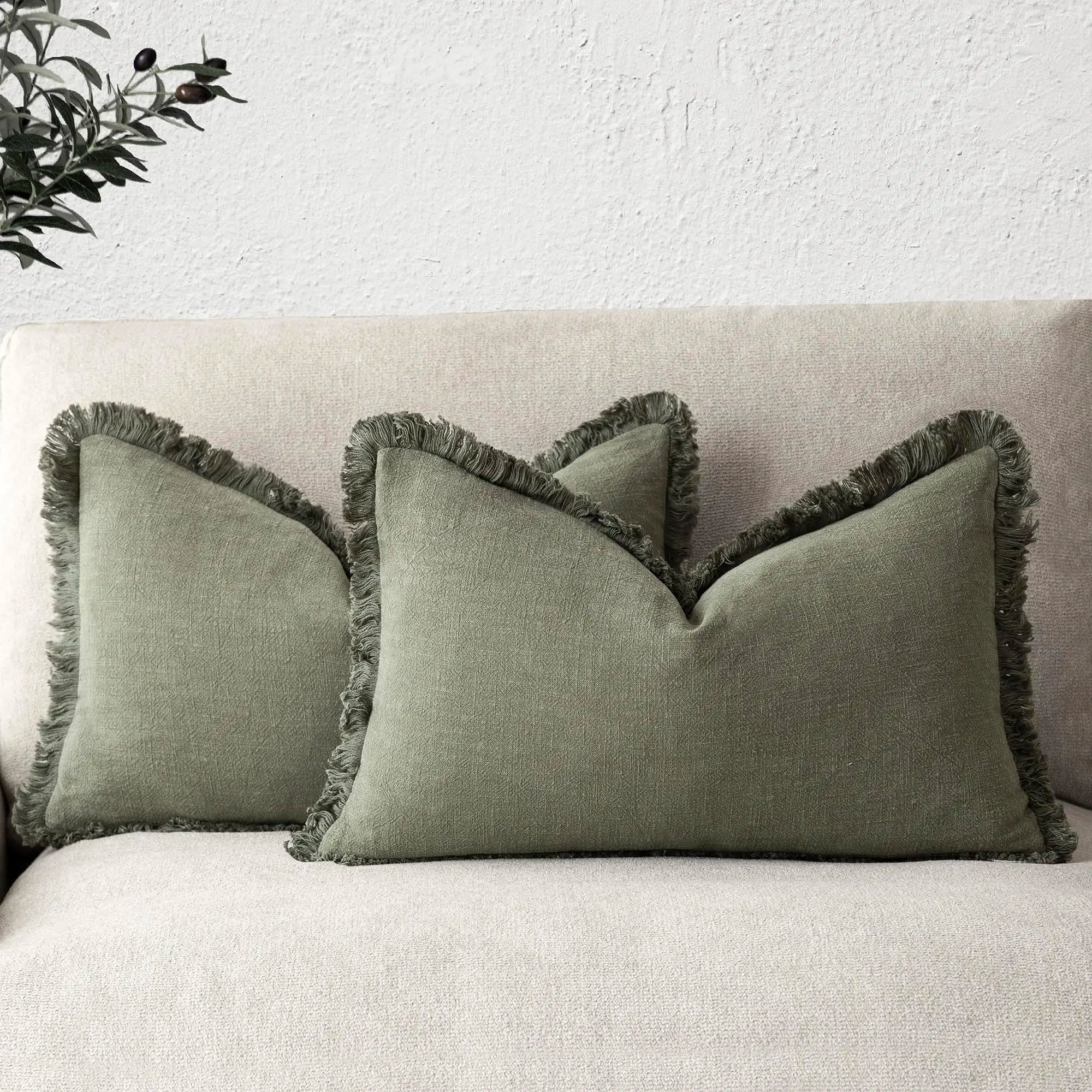 Boho Linen Fringe Pillow Cover | Soft Ramie Cotton Throw Cushion Case