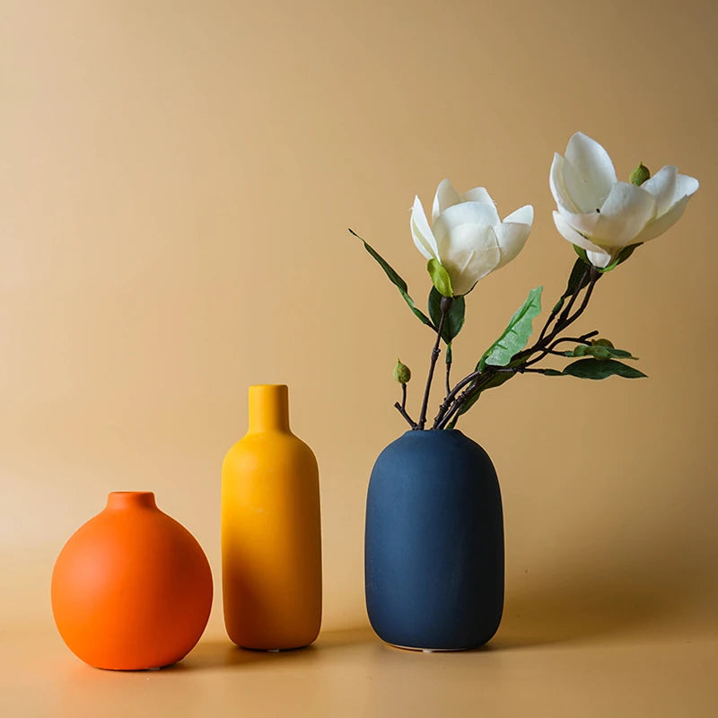 Nordic Ceramic Vase Home Decor | Minimalist Solid Color Flower Vase