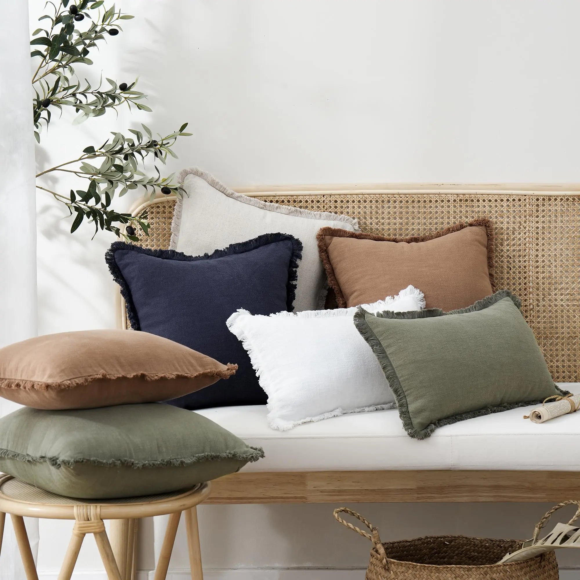 Boho Linen Fringe Pillow Cover | Soft Ramie Cotton Throw Cushion Case